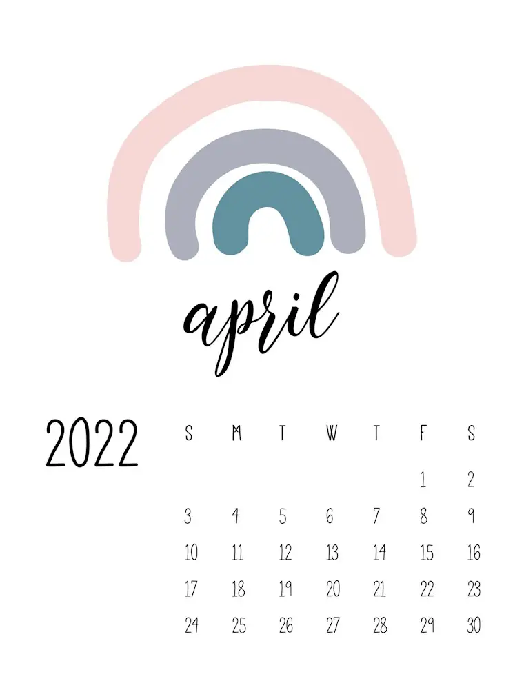 rainbow cute april calendar 2022