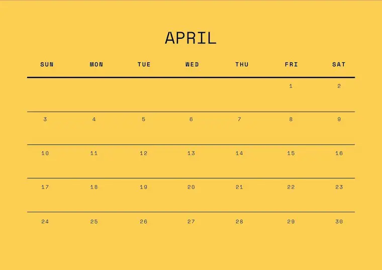 yellow april 2022 calendar