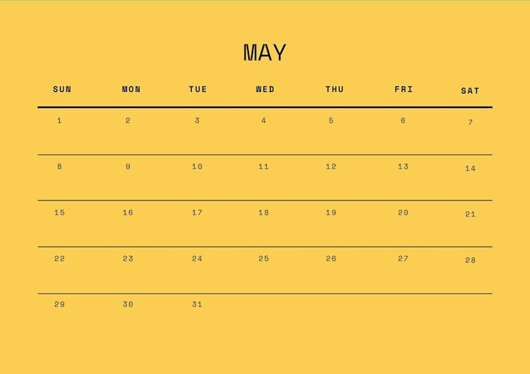 yellow may 2022 calendar