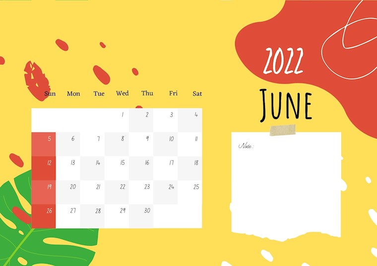 colorful abstract june 2022 calendar