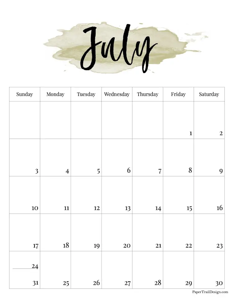 july 2022 watercolor calendar
