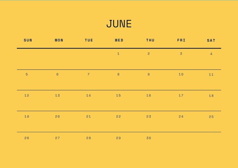 yellow june 2022 calendar