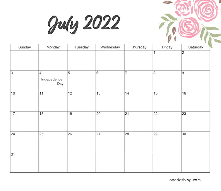 cute printable july 2022 calendar printable free original