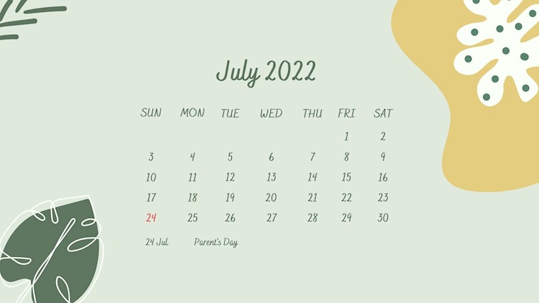 green illustrationj july 2022 calendar