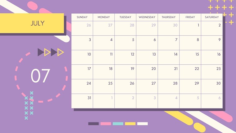 purple july calendar 2022 printable