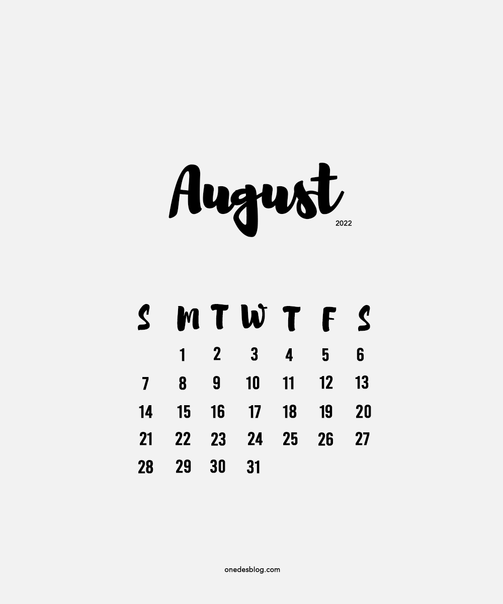 cute typography august 2022 calendar