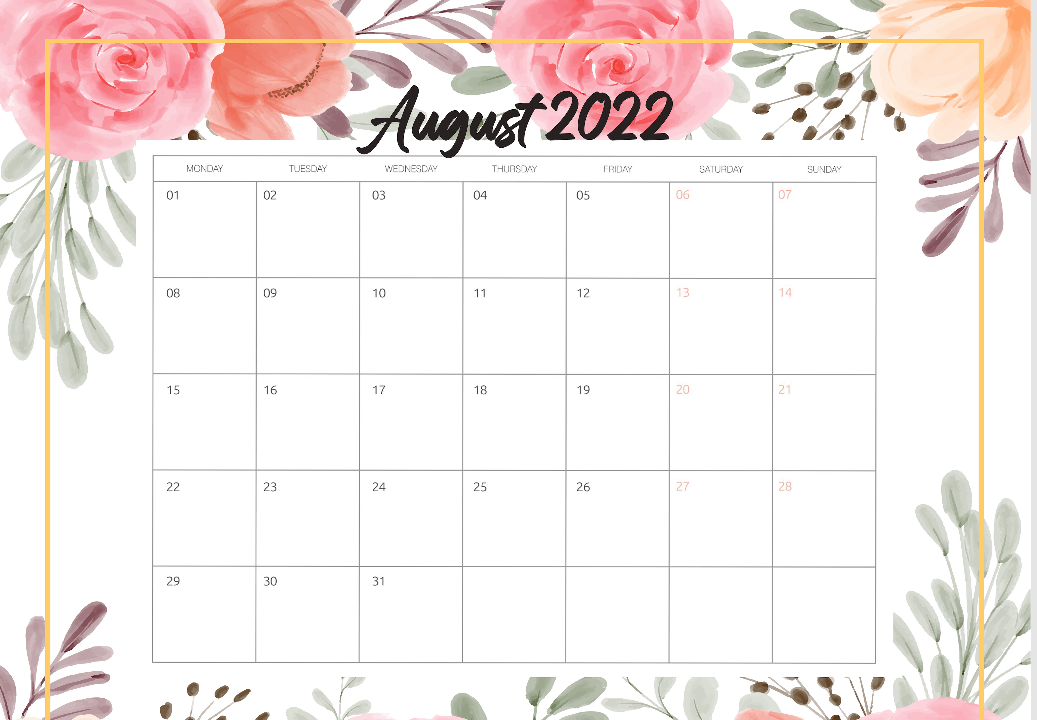 41 cute simple printable august calendars 2022 for free onedesblog
