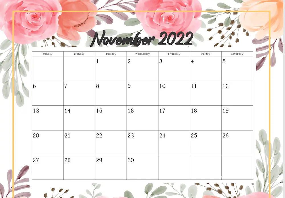 49 free printable november 2022 calendars for the usa
