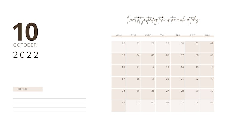 beige minimalist october 2022 calendar monthly planner