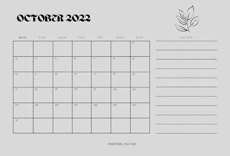 black and white minimalist october 2022 printable calendar 3