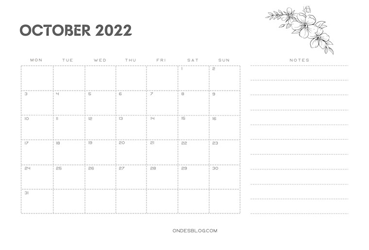 black and white minimalist october 2022 printable calendar