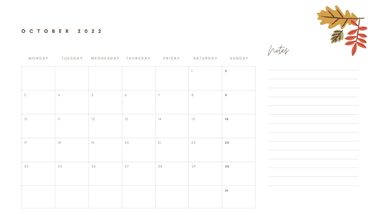 minimalist botanical october 2022 printable calendar