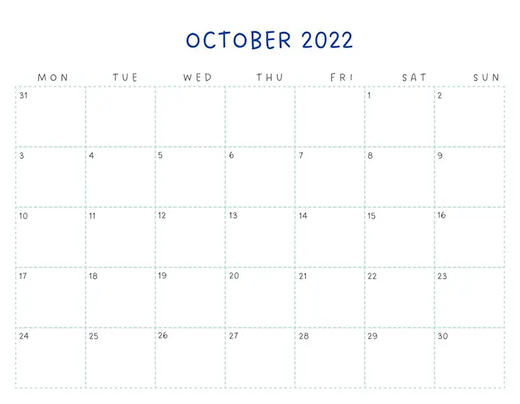 printable blank calendar october 2022