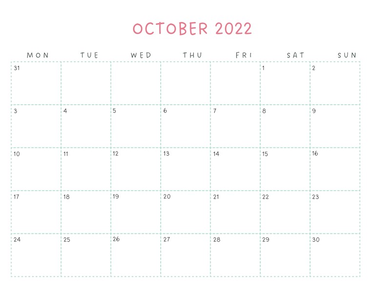monthly calendar october 2022 cute