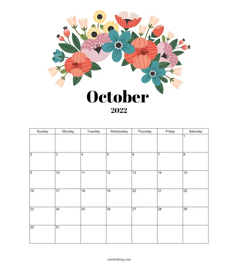 21 Free Cute October Calendars 2022 to Download - Onedesblog