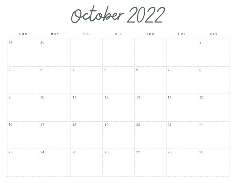 simple monthly calendar october 2022 sunday start