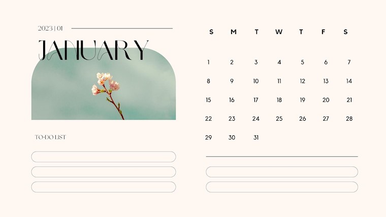 beige black modern January calendars 2023