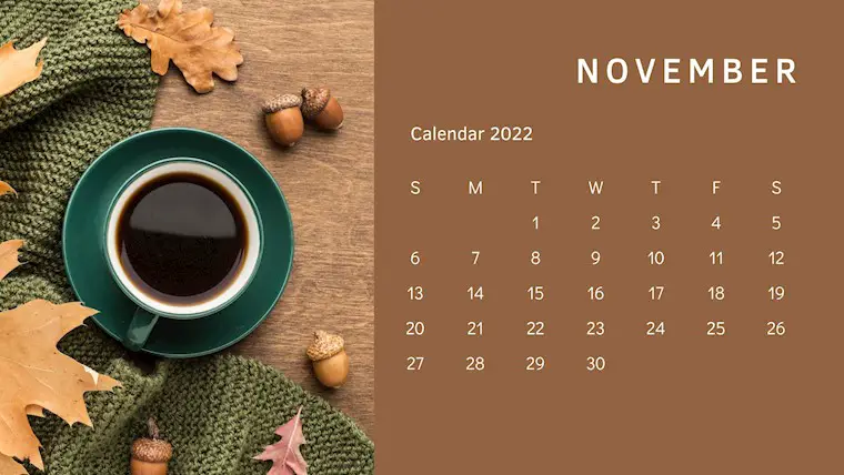 brown november monthly calendar