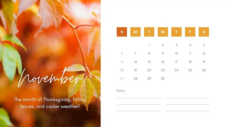 colorful november calendar