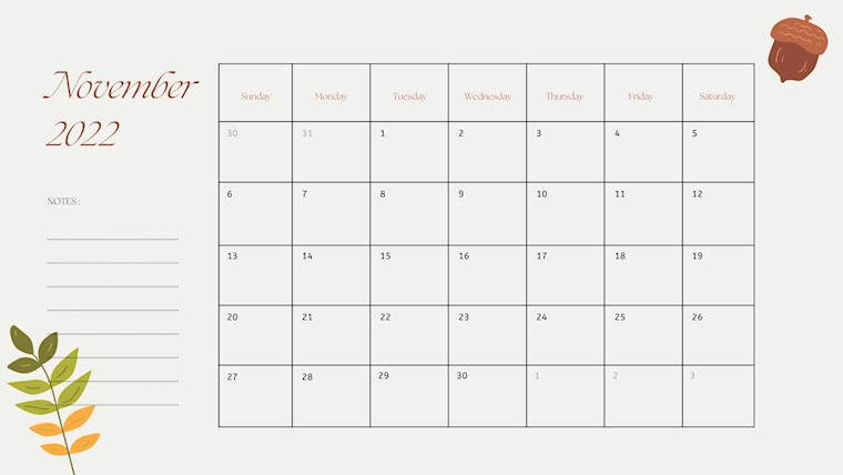 cute minimalist november 2022 calendar