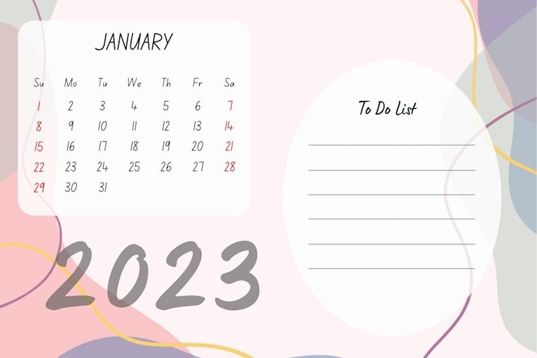 cute pastel calendar january 2023