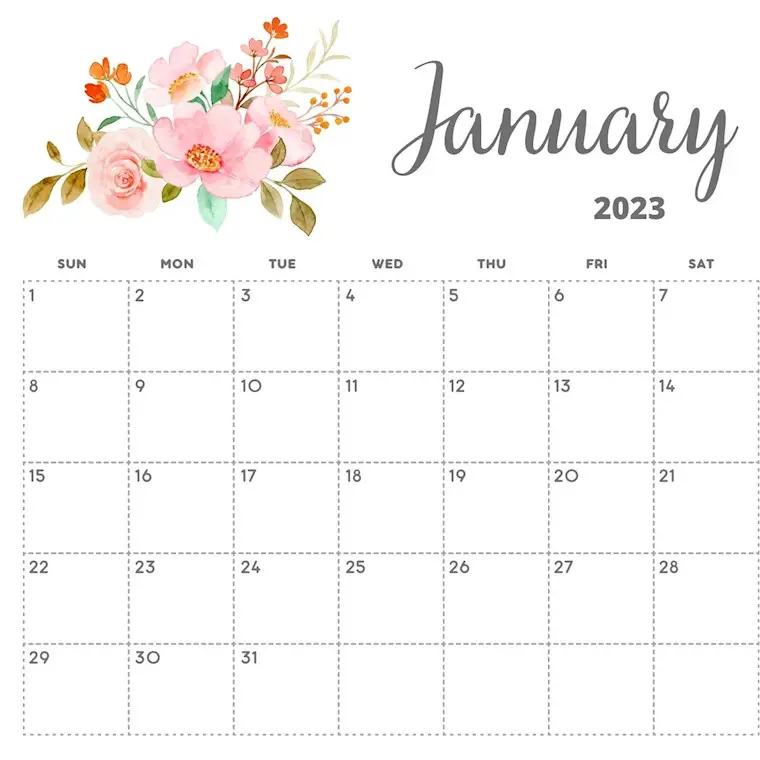 floral cute January calendars 2023