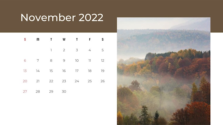 forest november 2022 calendar