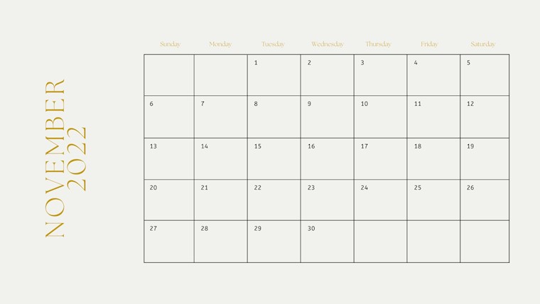 gold minimalist november 2022 calendar