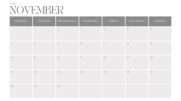 gray monthly planner calendar