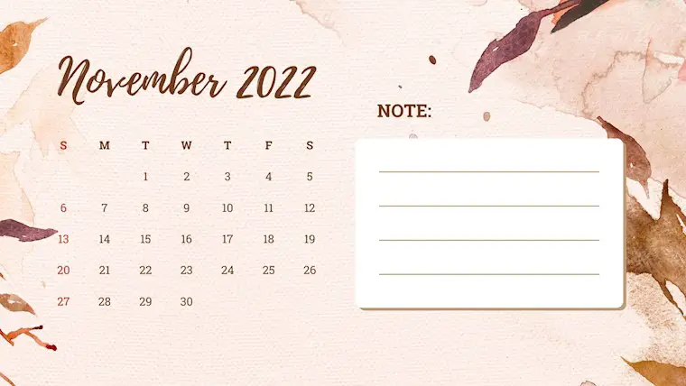 lovely pink november 2022 monthly calendar
