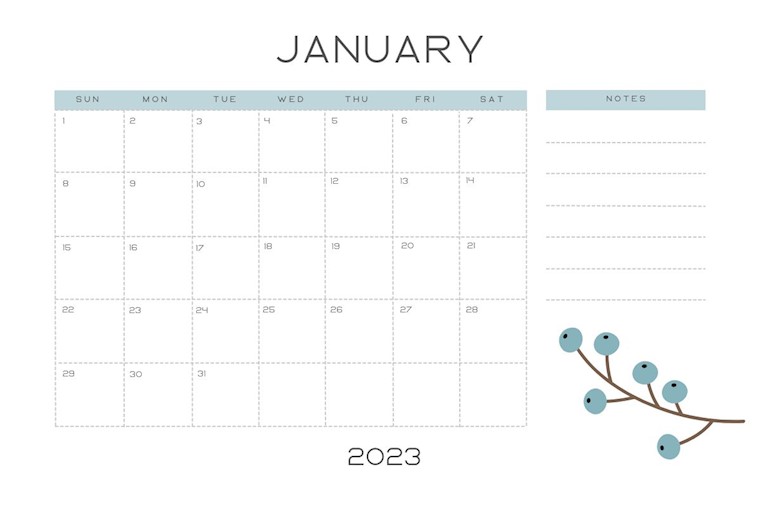 minimalist blue january 2023 calendar