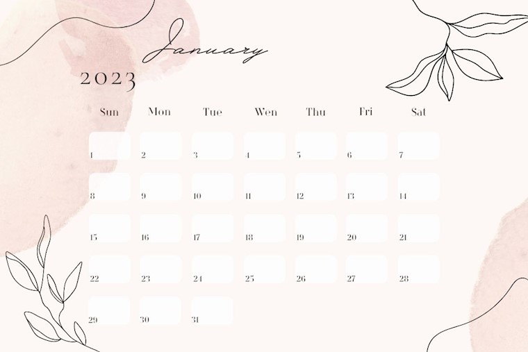 pink cute january calendar 2023