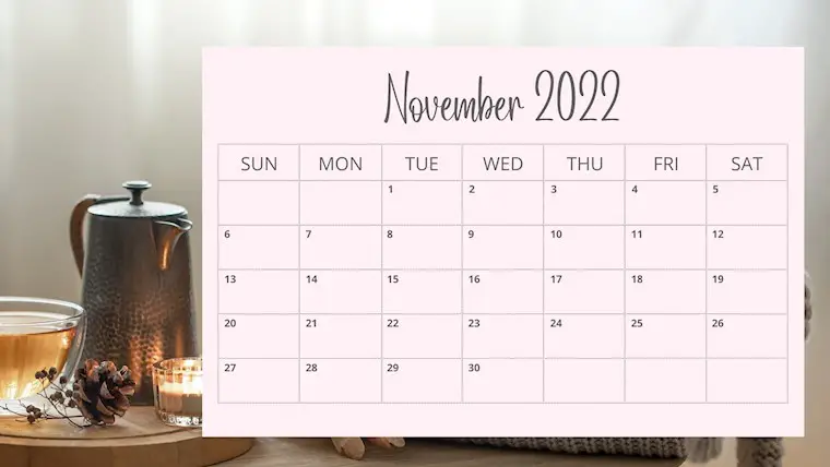 pink simple november 2022 calendar