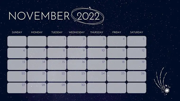 space november 2022 calendar
