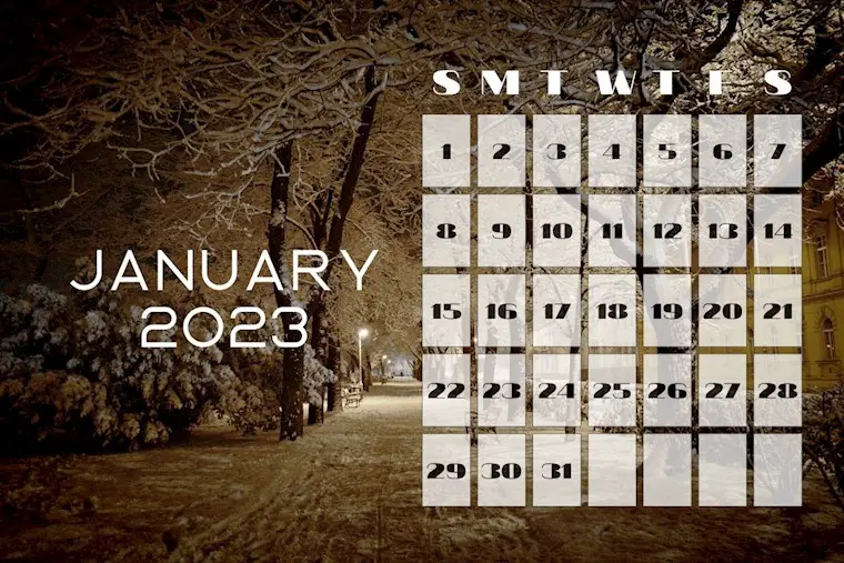 winter january 2023 calendar