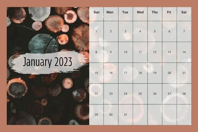 wood abstract january 2023 calendar