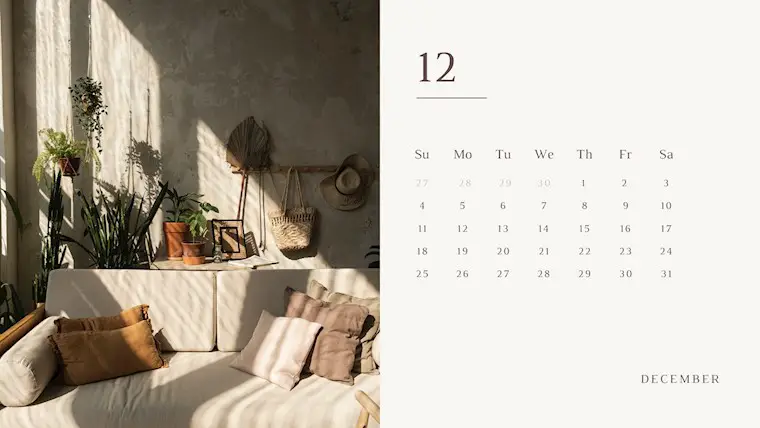 beige minimalist decoration calendar 2022