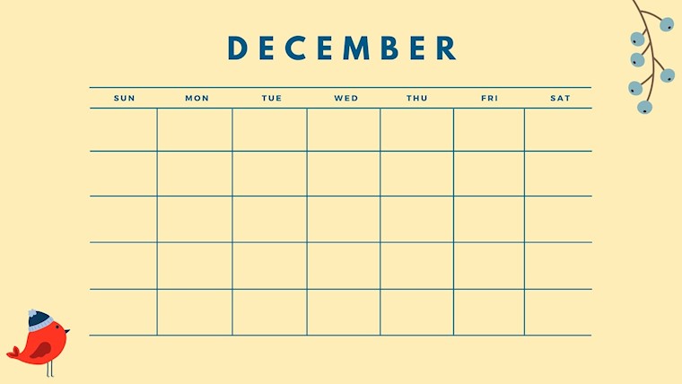 cute calendar with a bird december