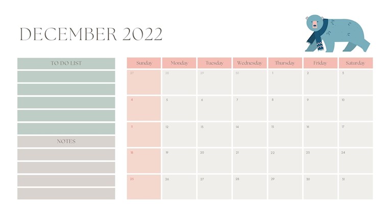 december 2022 cute calendar