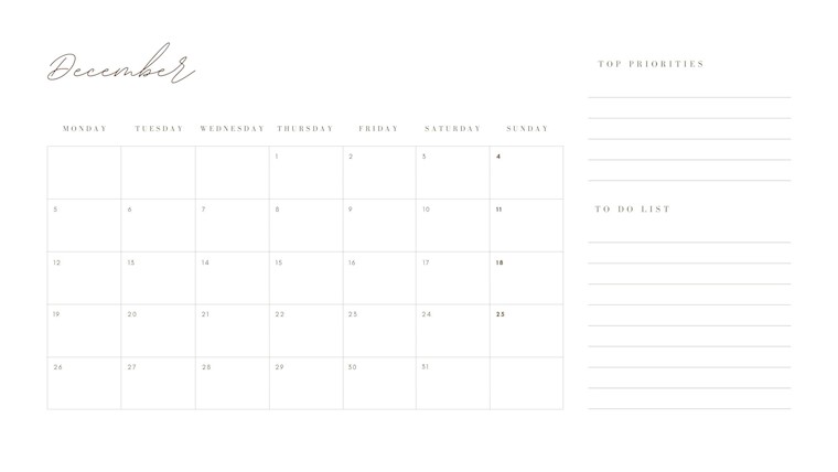 elegant design calendar december 2022