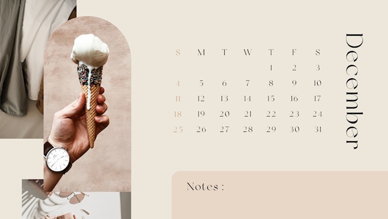 ivory minimalist photo 2022 December calendar 2