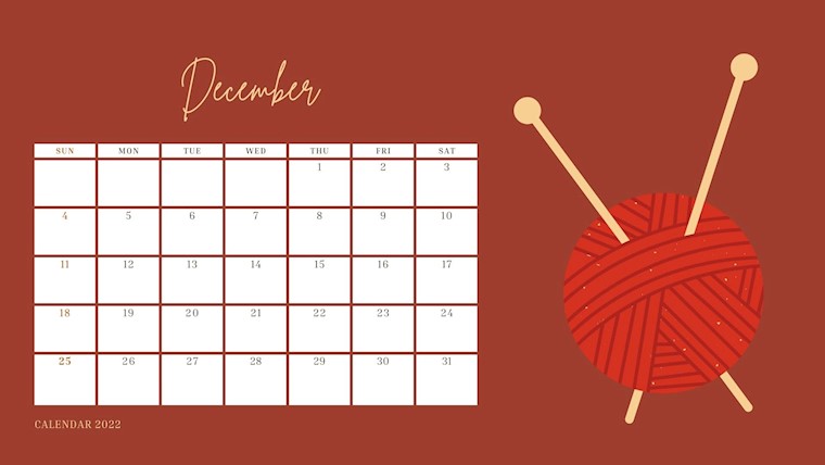 red calendar with cute ball of thread