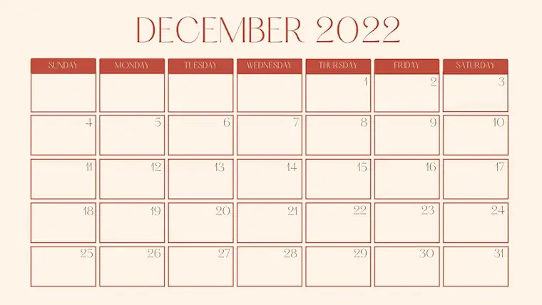 simple red planner december 2022