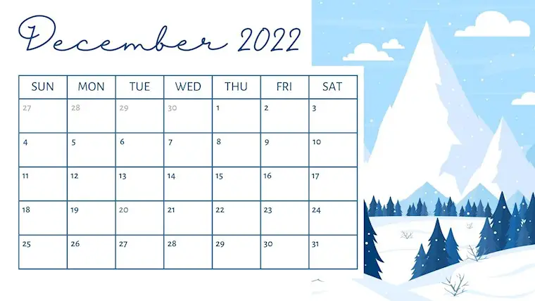 white elegant december 2022 calendar