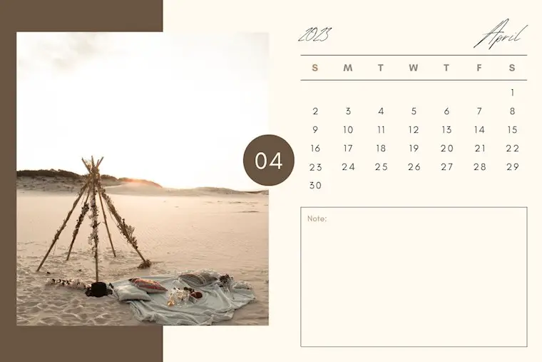 beige brown minimalist photo april 2023 calendar