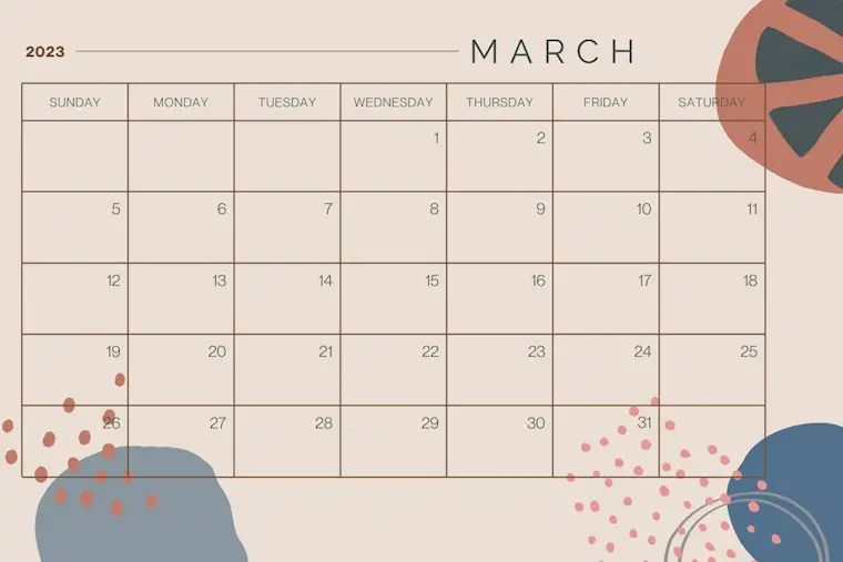 beige minimalist march 2023 calendar