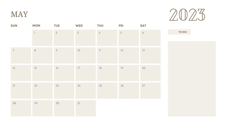 beige simple may 2023 calendar