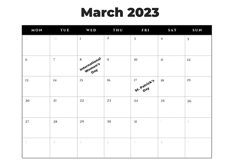 best march 2023 calendar