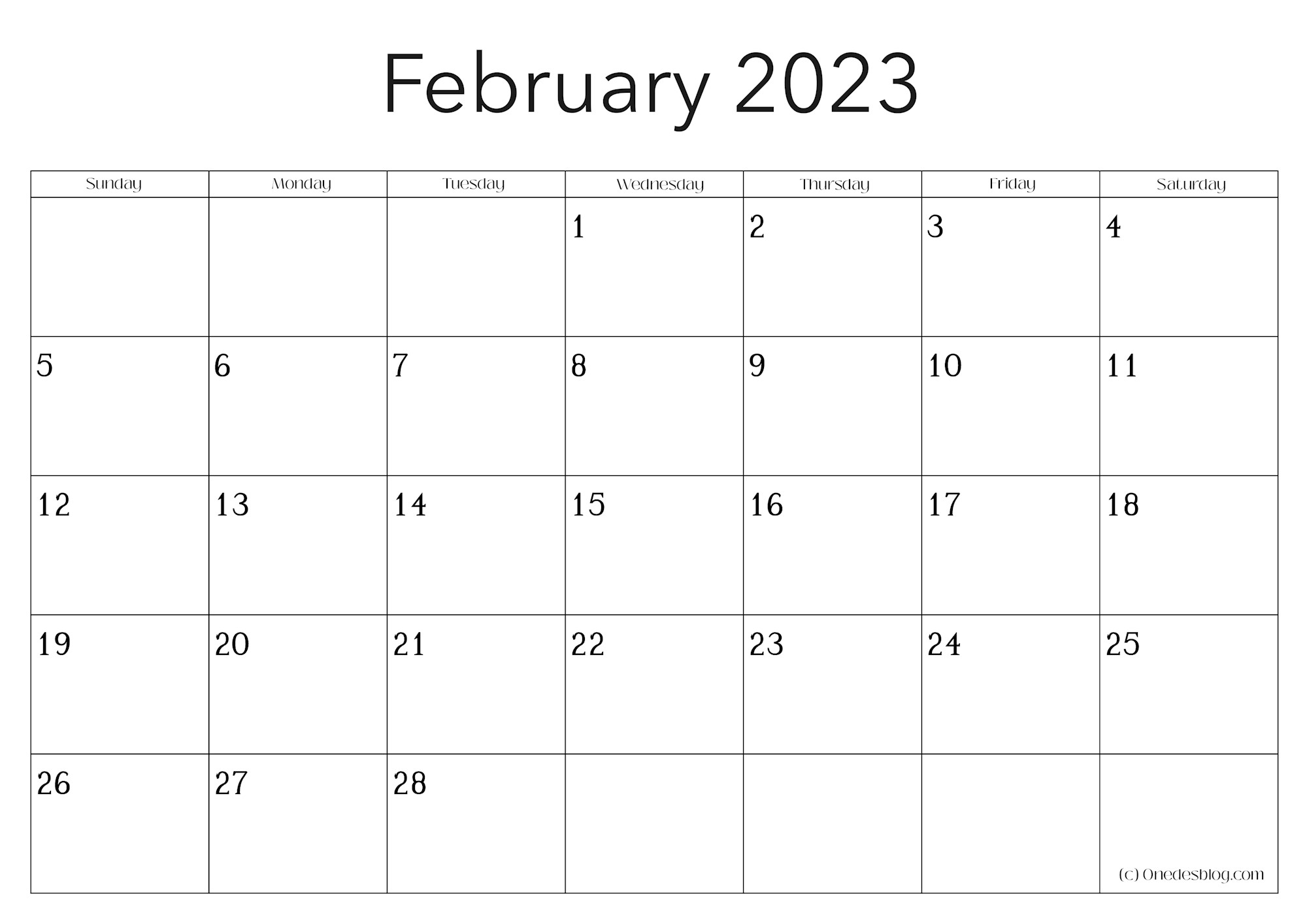 29 Free Printable February 2023 Calendars to Download - Onedesblog