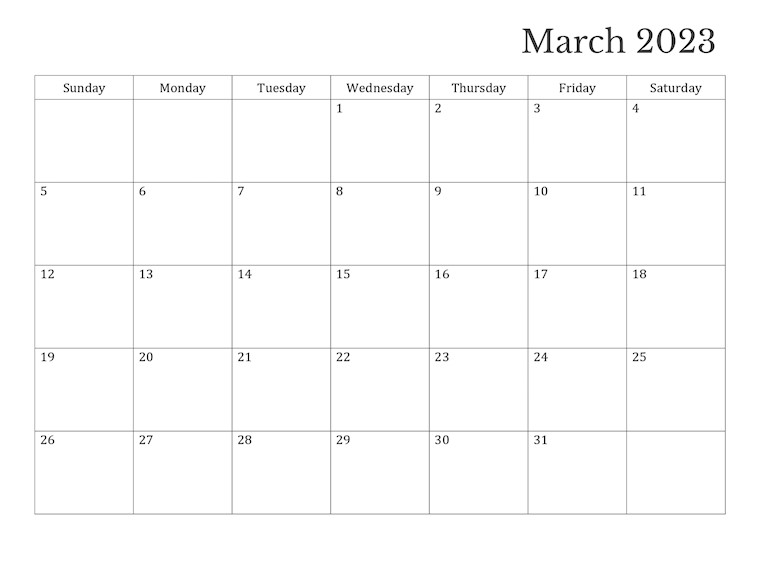 21 Minimalist Basic Printable March Calendars 2023 - Onedesblog